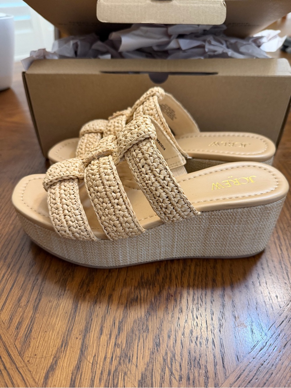 J. Crew Natural Woven Triple-Strap Slide Sandals